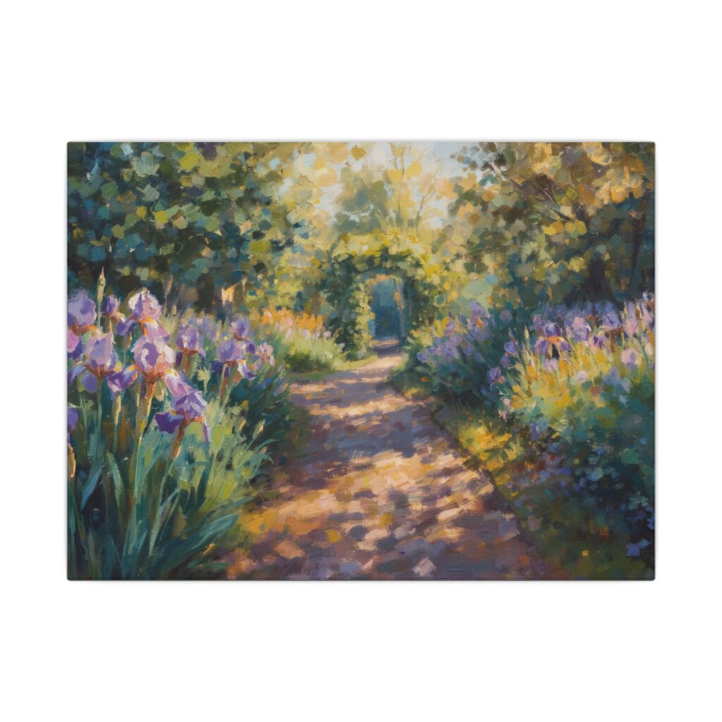 Sunlit garden path canvas artwork
